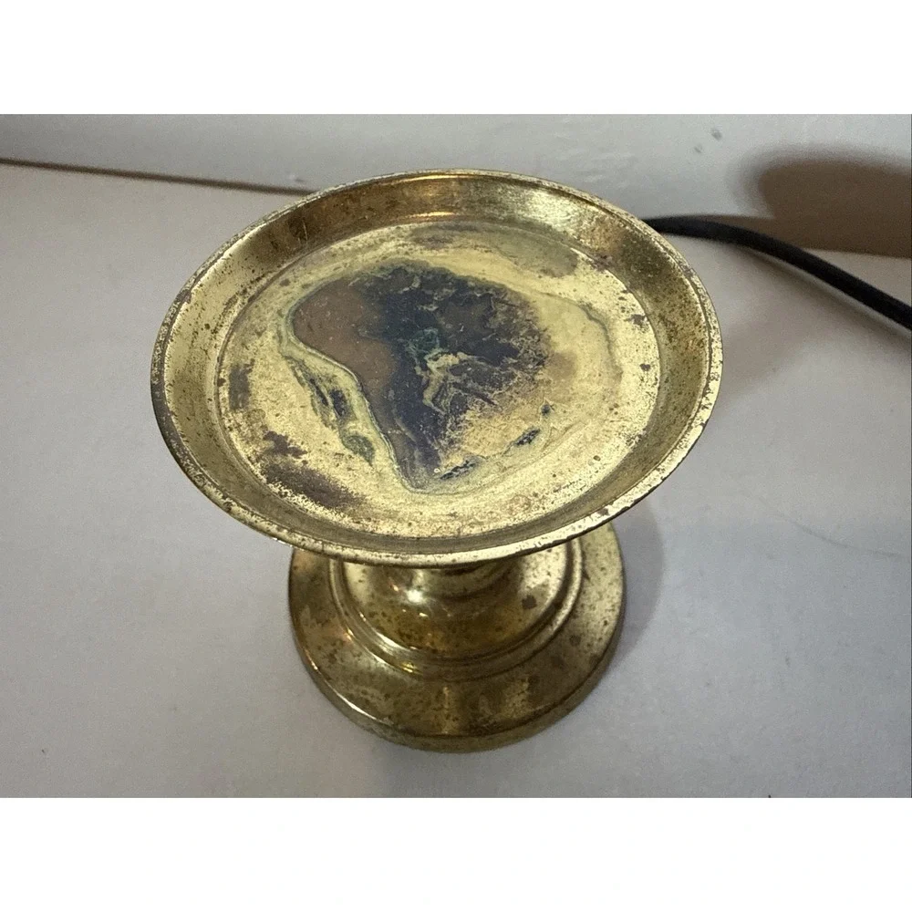 Vintage Brass Piller Candle Holder Hallmark Made In Hong Kong Tarnished‎ Gold